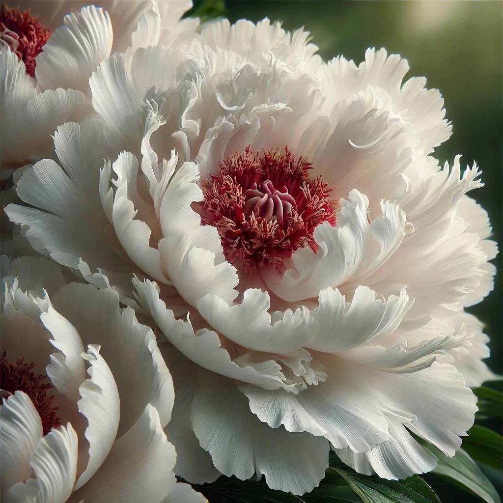 White peony flower with red markings