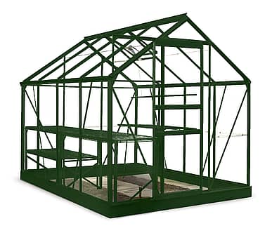 8x6 Green Halls Popular Greenhouse - Toughened Glass