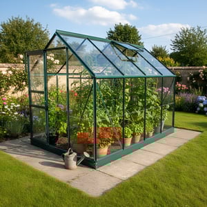 Vitavia Venus 8x6 green greenhouse with toughened glass - most popular greenhouse size UK