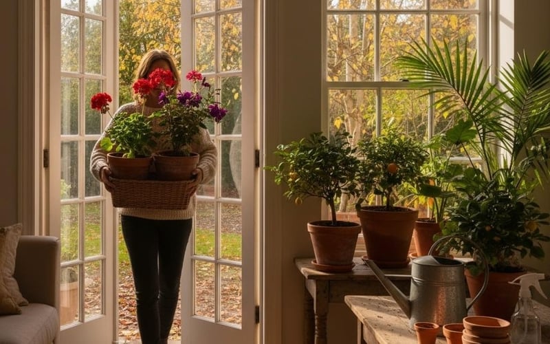 Moving house plants indoors October UK winter care tender plants