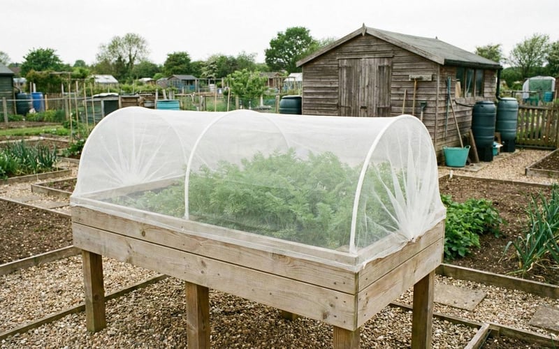 Elevated planting bed with mesh protection preventing pests