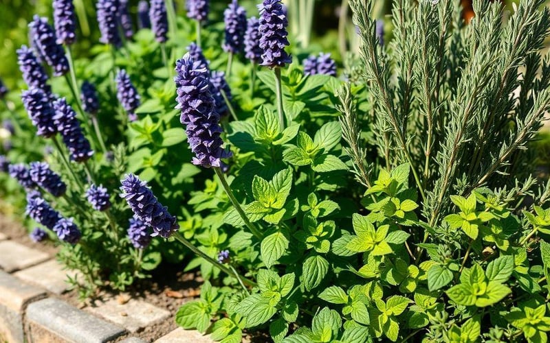 Companion plants around patio edges to deter ants