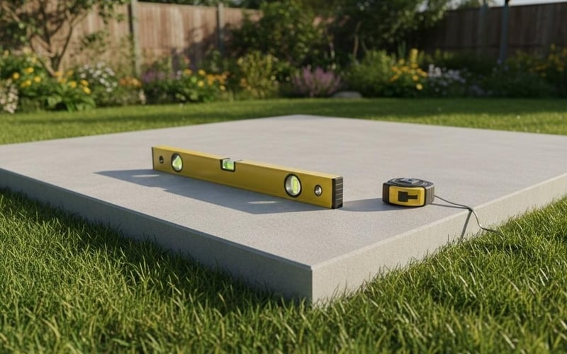 Completed smooth concrete greenhouse base with formwork removed showing level surface ready for installation