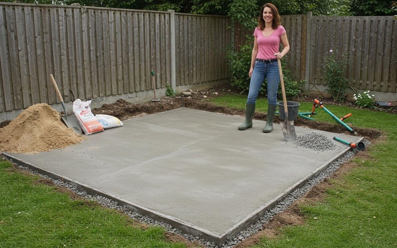 Greenhouse concrete base being prepared
