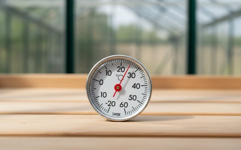 Soil thermometer for monitoring courgette sowing temperature in a greenhouse