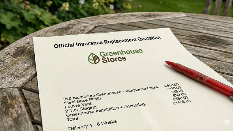Example of an official greenhouse insurance replacement quotation PDF with installation costs included.