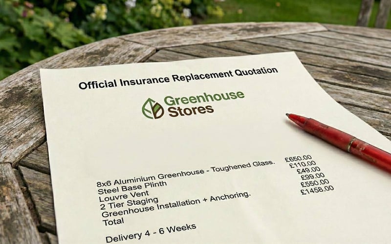 Example of an official greenhouse insurance replacement quotation PDF with installation costs included.