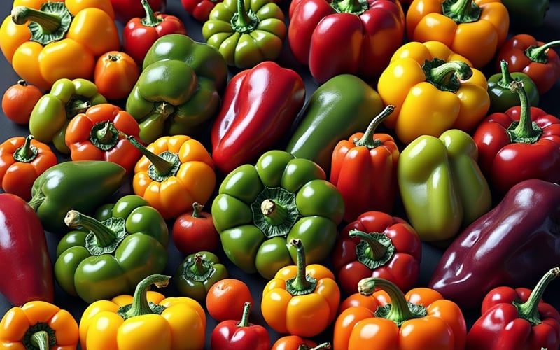 A selection of sweet and hot pepper varieties grown in a UK greenhouse