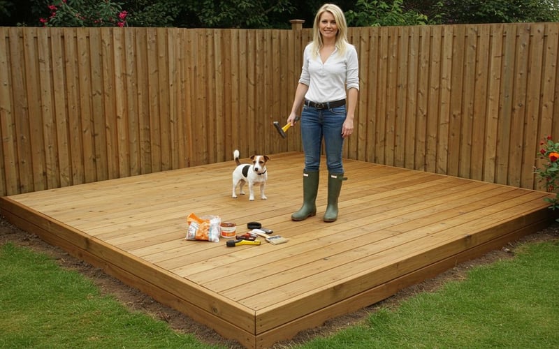 Greenhouse built on timber decking base