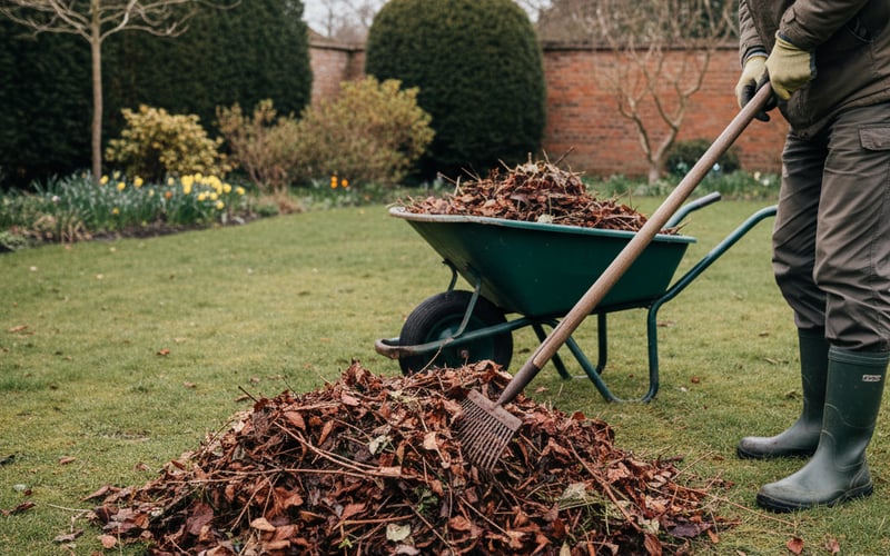 Early spring lawn care in a UK garden
