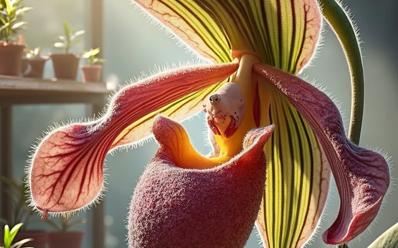 Masdevallia orchid growing in a UK greenhouse