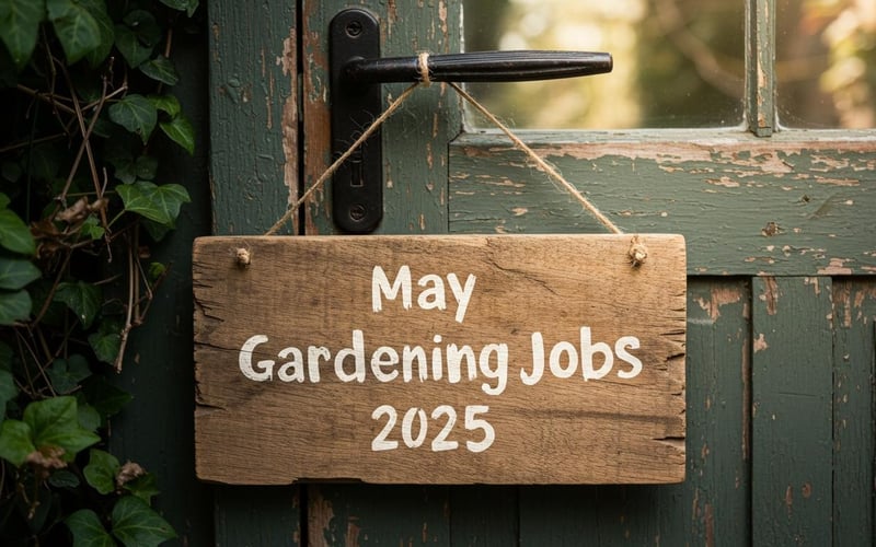 May gardening jobs in a UK greenhouse with tomato seedlings and an open roof vent