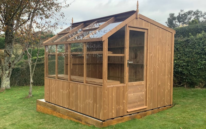 Swallow Rook 8x8 ThermoWood potting shed showing the quality of ThermoWood construction