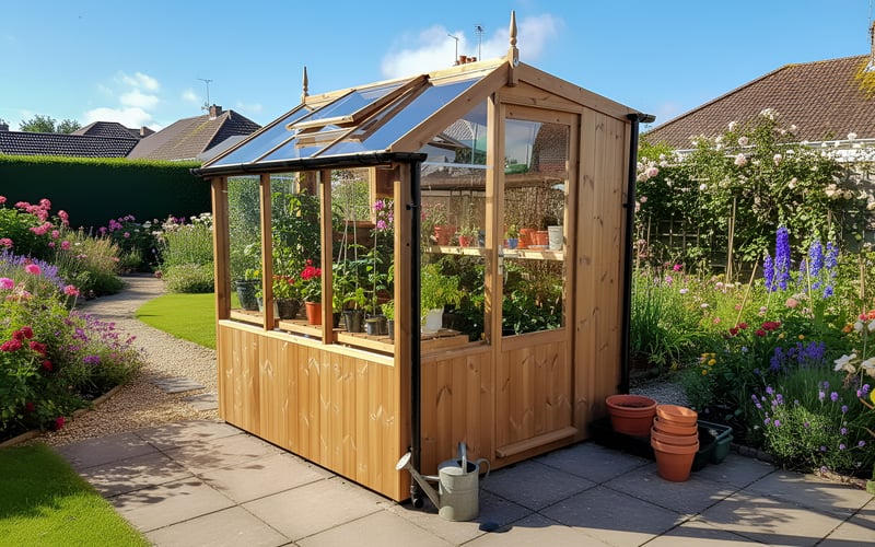 Swallow Jay 6x6 potting shed ideal for seed starting and compact growing spaces