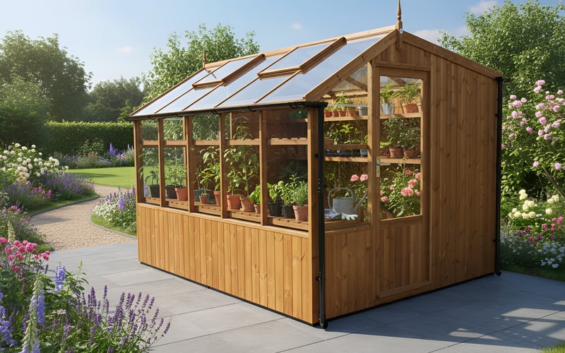 Swallow Rook 8x10 ThermoWood potting shed with space for summer crop growing
