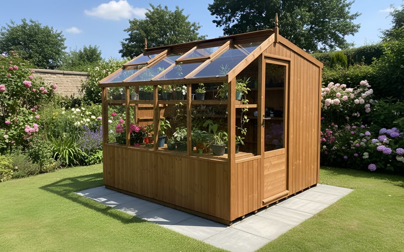 Swallow Rook 8x8 ThermoWood potting shed ready for winter growing