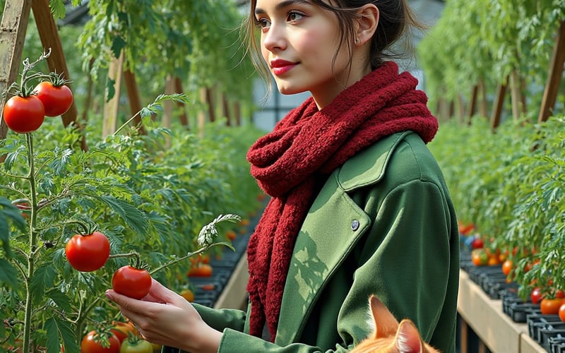 Ripe tomatoes growing on cordon plants inside an unheated greenhouse