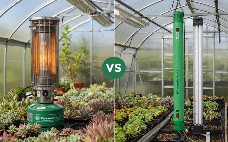 Comparison of gas and electric greenhouse heaters for UK succulents