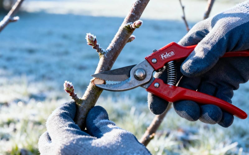 Winter pruning demonstration showing proper cutting technique