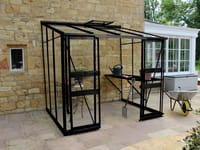 Halls Cotswold Broadway Black 6x8 Lean to Greenhouse - Toughened Glazing