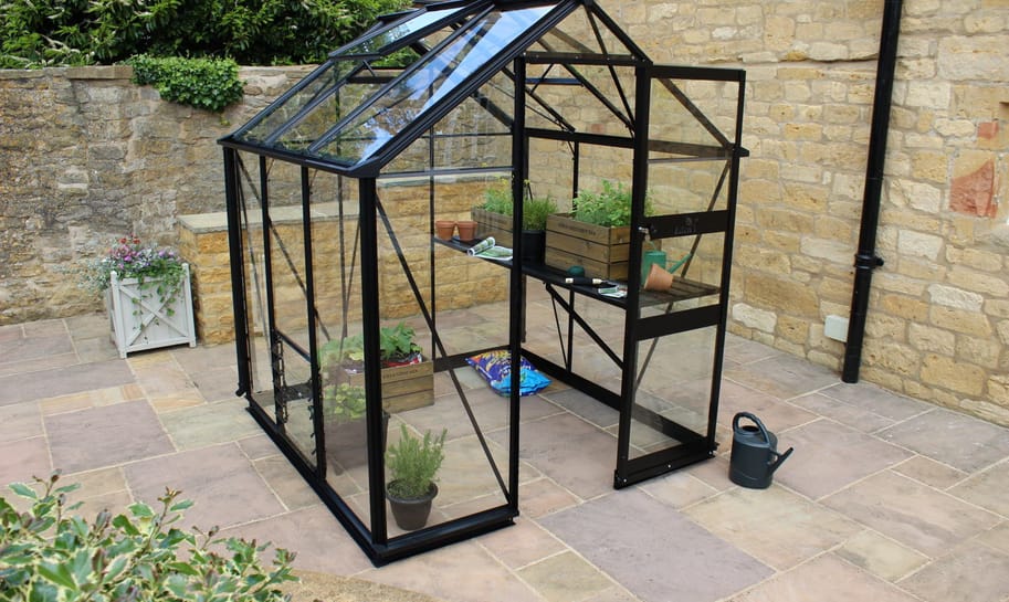 Halls Cotswold Burford Black 6x6 Greenhouse Toughened