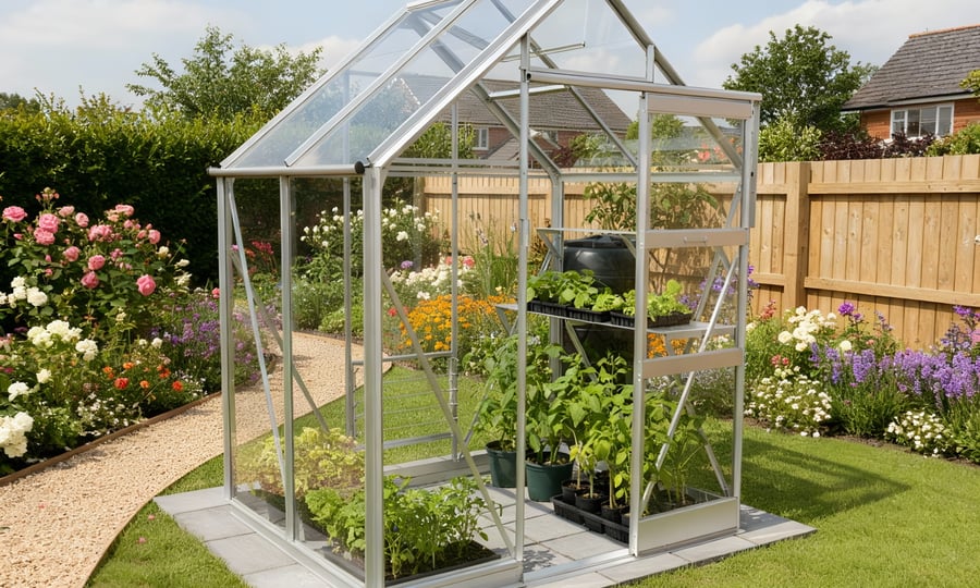 Elite High Eave 6x4 Greenhouse with tall sides providing extra headroom for stringing cordon tomatoes
