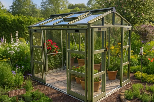 Elite Sanctuary 6x10 premium aluminium greenhouse on a level paved base in a UK garden