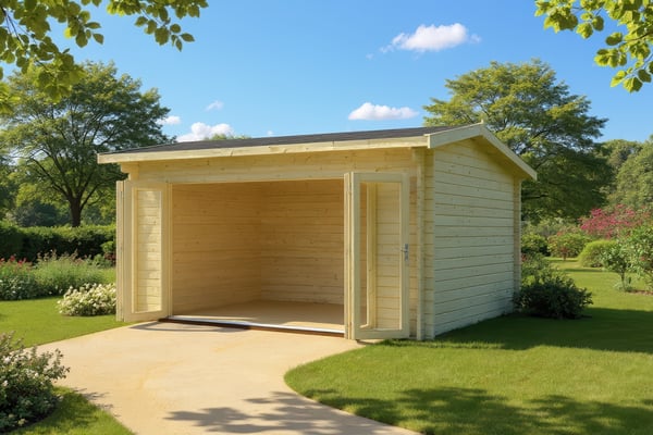 Palmako Ines 3.9 x 3m log cabin in a UK back garden