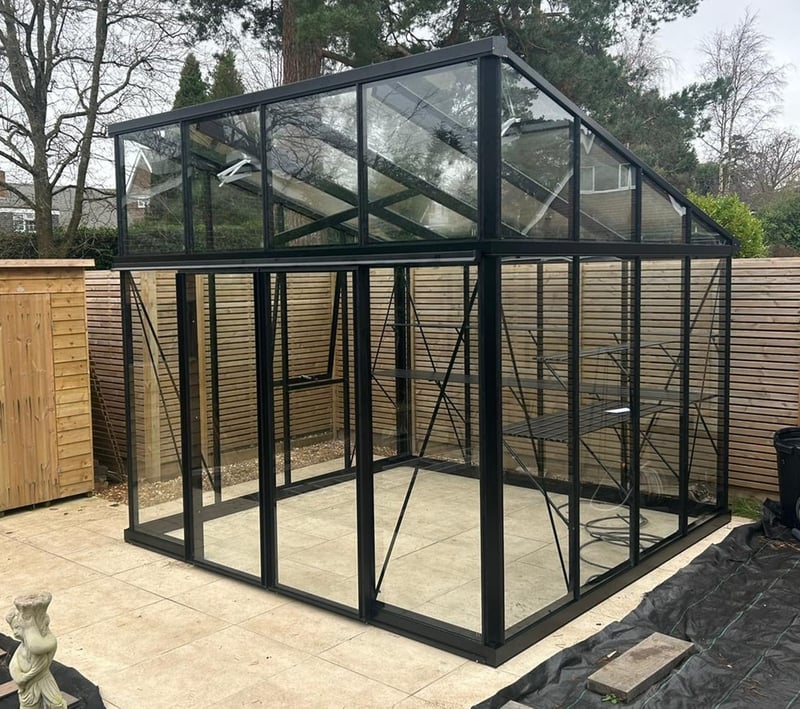 Janssens Modern Pent Roof 8x10 greenhouse - luxury flat roof modern greenhouse