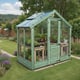Lichfield 6x4 Wooden Greenhouse interior with potted herbs and tools
