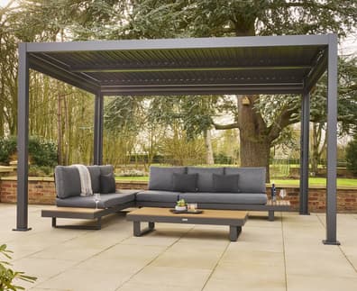 Norfolk Collection Nexus Pergola Grey 3m x 4m with LEDs and 3 Screens