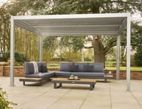 Norfolk Collection Nexus Pergola - Beige Aluminium 4m x 3m with LEDs and 3 Screens