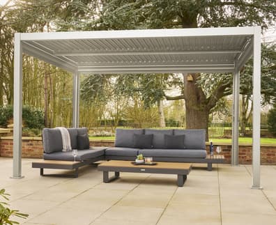 Norfolk Collection Nexus Pergola Beige 4m x 3m with LEDs and 3 Screens