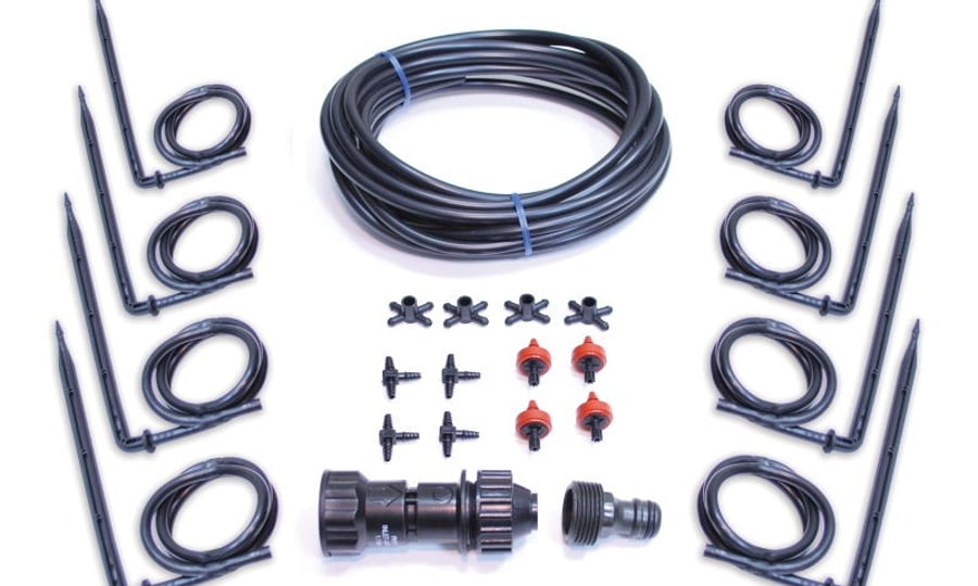 Palram Canopia Drip Irrigation Kit installed in a greenhouse for automatic summer watering