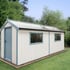 Swallow 6x18 Luxury Shed in White and Robins Egg Blue