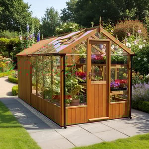 Swallow Kingfisher 6x8 wooden greenhouse with shed combination - handmade British timber greenhouse