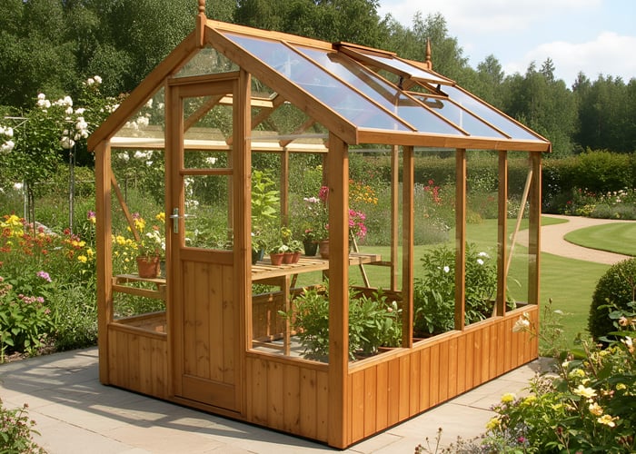 Swallow Kingfisher 6x8 ThermoWood greenhouse installed in a UK garden