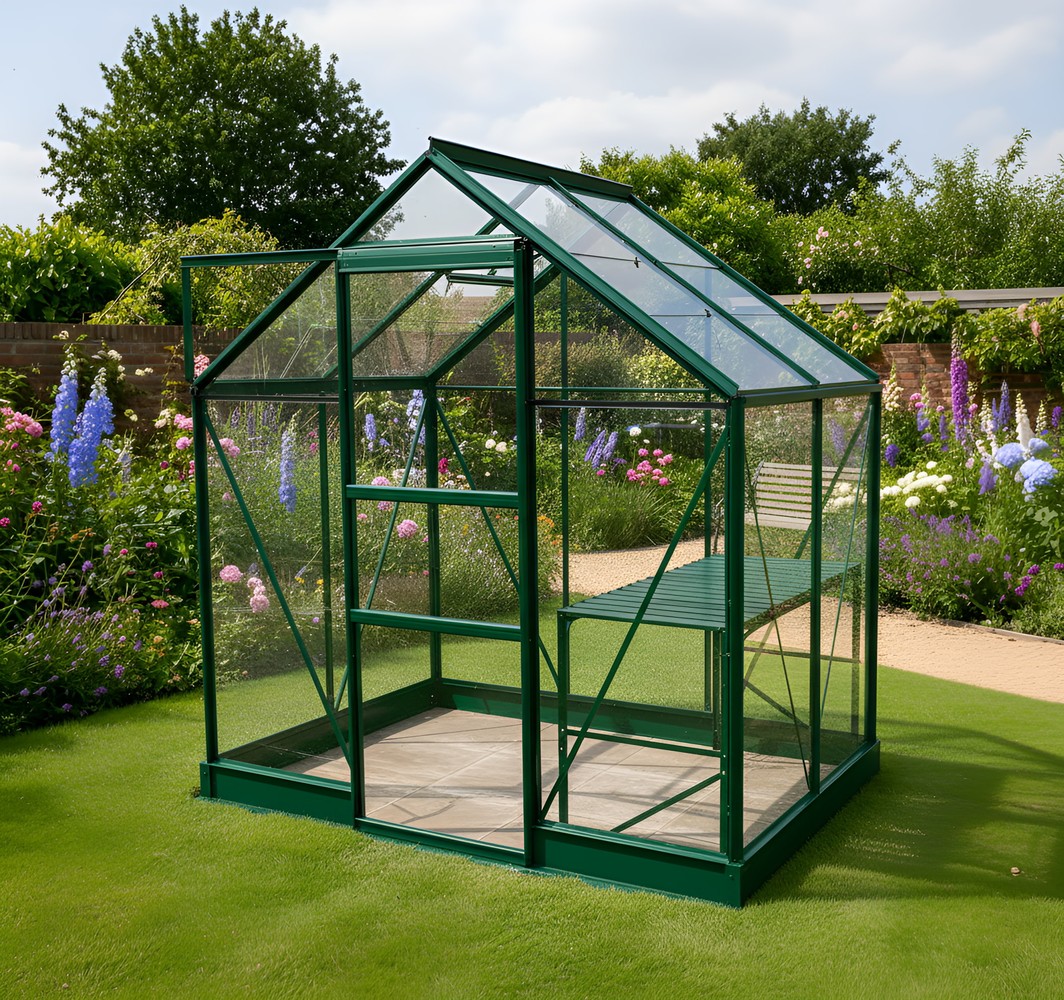 Vitavia Apollo 6x4 green greenhouse - the cheapest UK greenhouse for first-time food growers