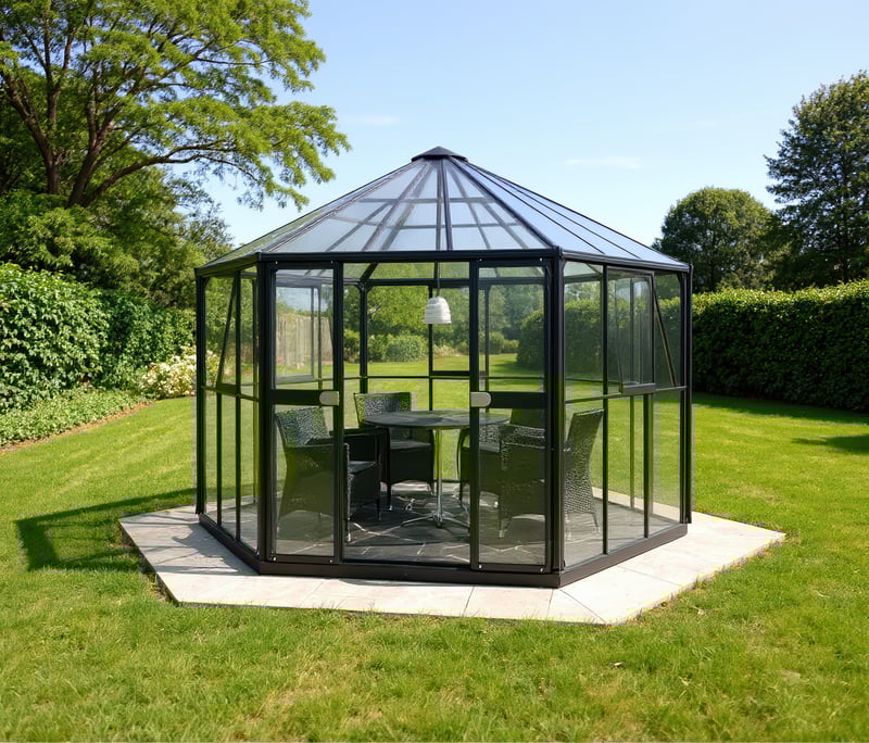 Vitavia Hera 9000 black hexagonal orangery greenhouse