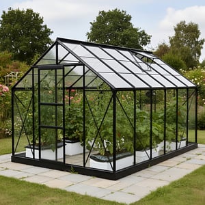 Vitavia Neptune 8x10 black greenhouse with toughened glass - premium aluminium greenhouse UK