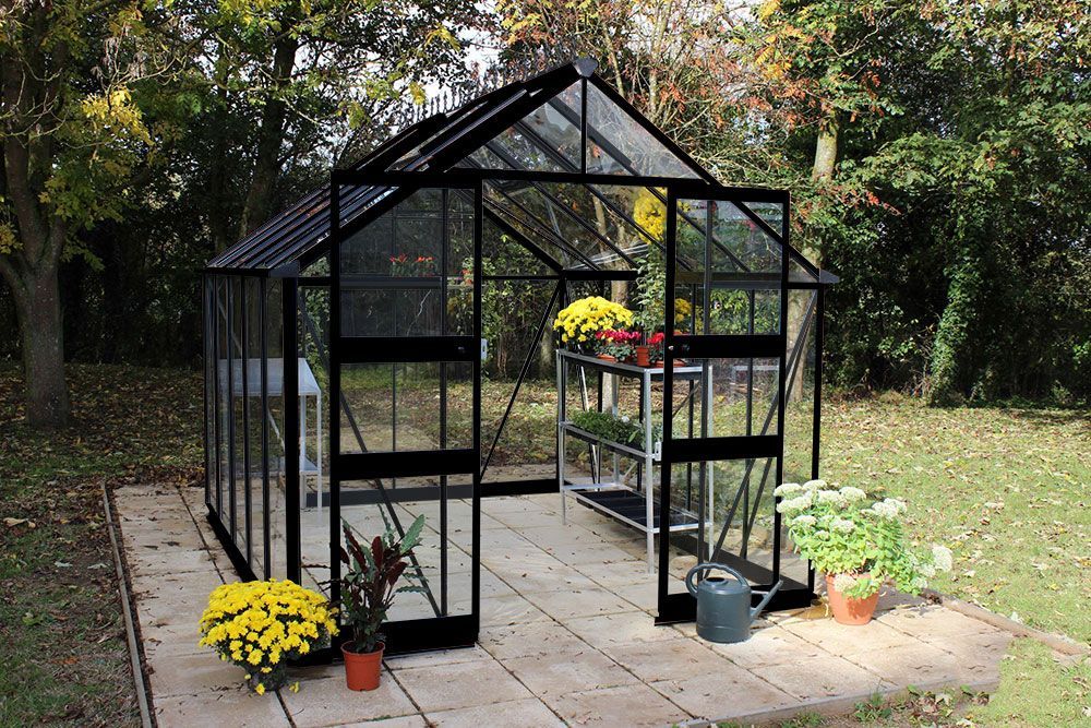 Halls Cotswold Blockley Black 8x12 Greenhouse Toughened